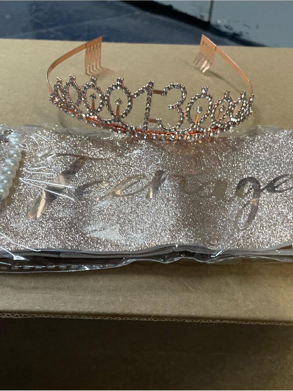 Rose Gold Rhinestone '13' Tiara Headband for Girls: 13th BIRTHDAY